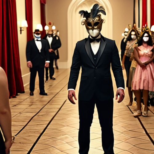 Home 15 **Image Prompt:** *Modern masquerade ball, digital etiquette rules displayed, focus on respect and clear communication, soft lighting.*