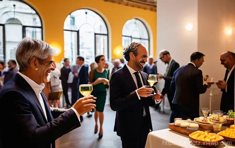 효과적인 네트워킹을 위한 환경 조성 요령 - A bright and welcoming professional networking event in a modern, well-designed venue in Lisbon, Por...