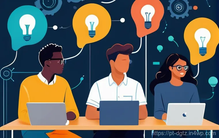 디지털 네트워킹을 통한 혁신적 아이디어 발굴 - "A bright and energetic illustration of a diverse group of young professionals and students (ages 18...