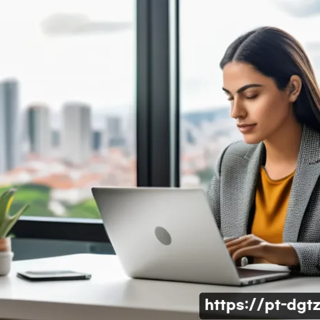 온라인 네트워킹의 중요성을 강조하기 - A professional Brazilian woman in her early 30s working on a sleek laptop in a modern home office de...