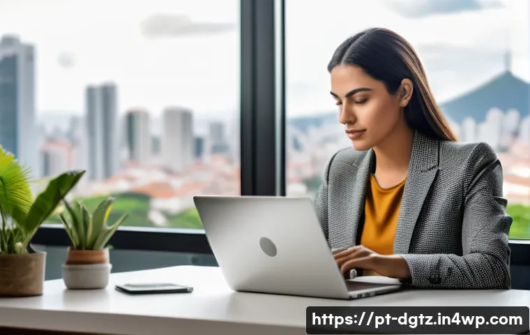 온라인 네트워킹의 중요성을 강조하기 - A professional Brazilian woman in her early 30s working on a sleek laptop in a modern home office de...