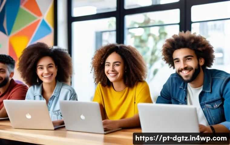 소셜 미디어를 활용한 관계 형성의 성공 사례 - A diverse group of young Brazilian social media influencers collaborating in a bright, modern cowork...
