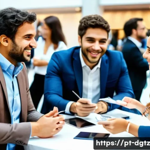Home 33 비즈니스 성장을 위한 네트워킹의 역할 - A professional networking event in a modern São Paulo conference center, featuring diverse Brazilian...