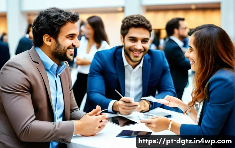 비즈니스 성장을 위한 네트워킹의 역할 - A professional networking event in a modern São Paulo conference center, featuring diverse Brazilian...