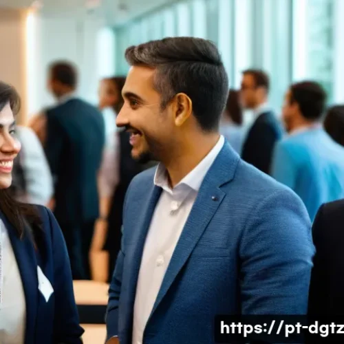 Home 32 전문가의 경험을 통한 실질적 네트워킹 전략 - A professional networking event in a modern conference room in São Paulo, Brazil, featuring diverse ...