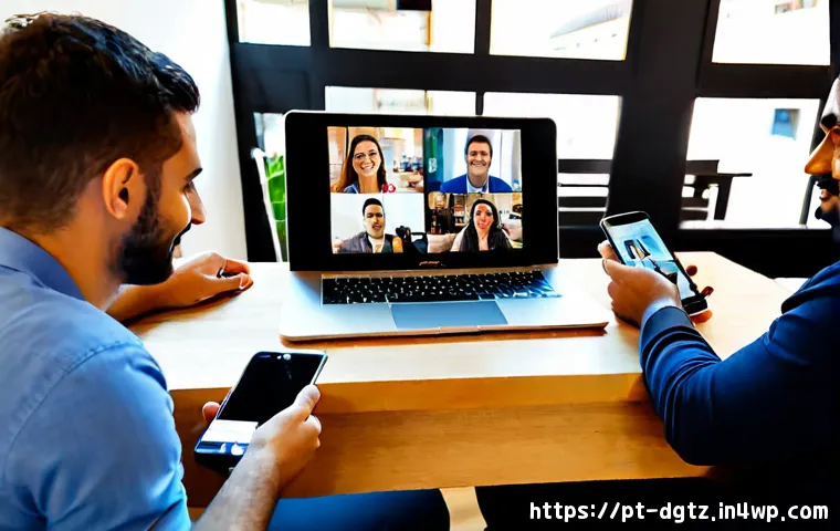 디지털 네트워킹의 이점 및 활용 방안 - Photorealistic bright modern coworking space in Lisbon, diverse Portuguese-speaking professionals us...